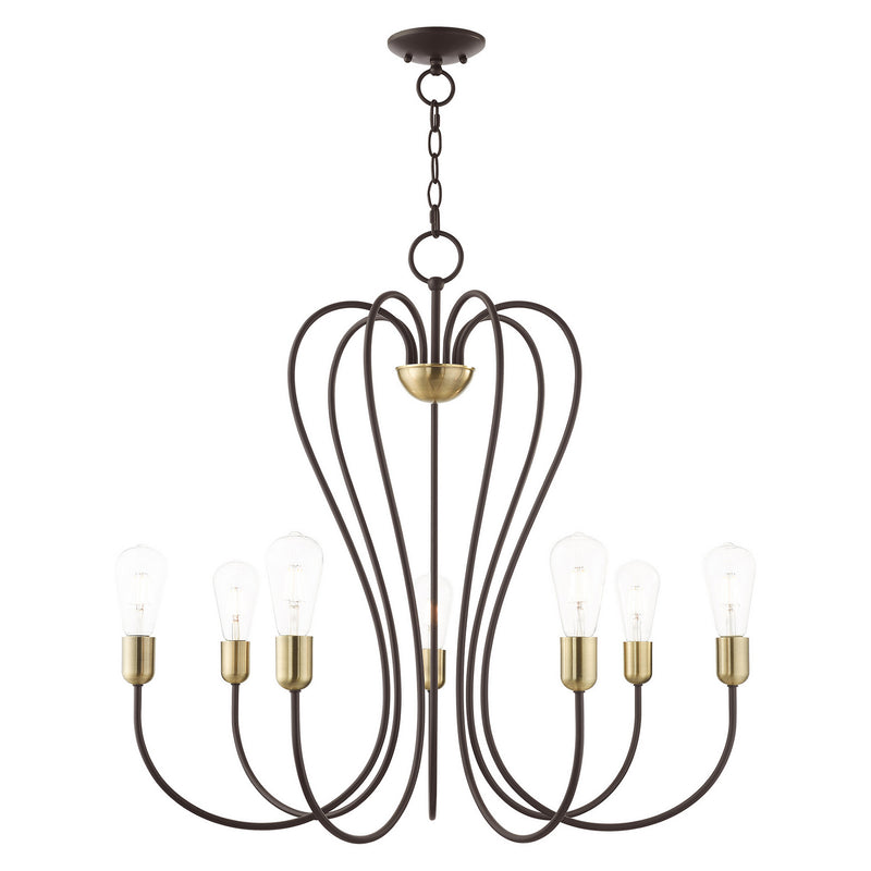 Livex Lighting 41367-07 Seven Light Chandelier, Bronze w/ Antique Brasss