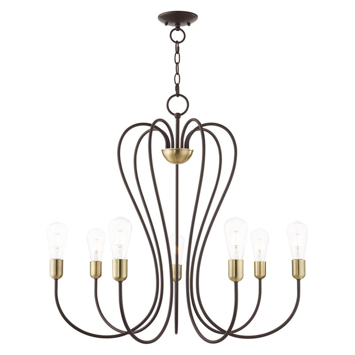 Livex Lighting 41367-07 Seven Light Chandelier, Bronze w/ Antique Brasss