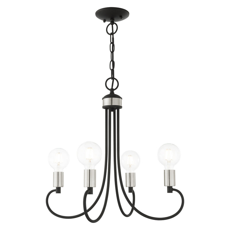 Livex Lighting 42924-04 Four Light Chandelier, Black w/ Brushed Nickels