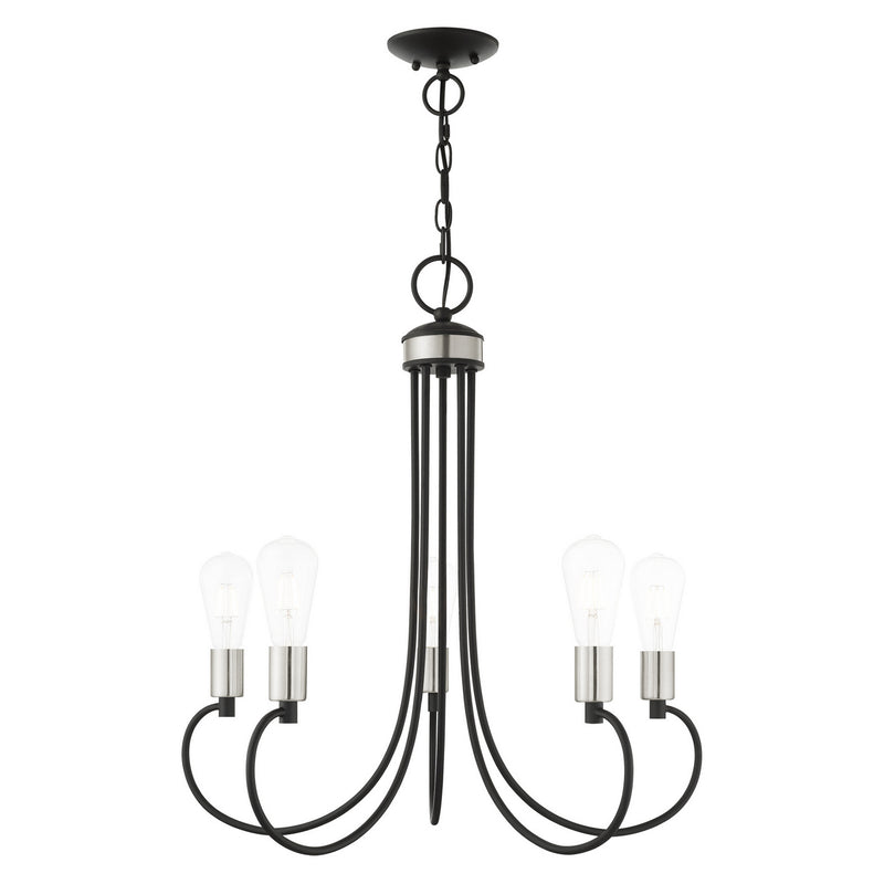 Livex Lighting 42925-04 Five Light Chandelier, Black w/ Brushed Nickels