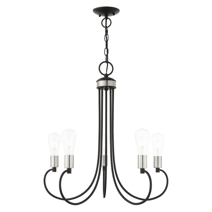 Livex Lighting 42925-04 Five Light Chandelier, Black w/ Brushed Nickels