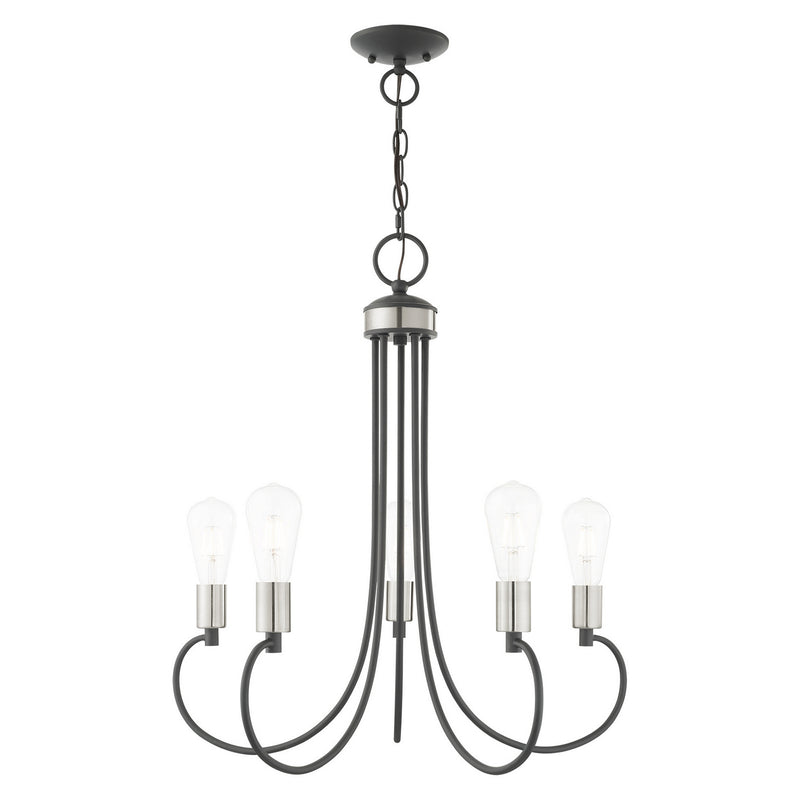 Livex Lighting 42925-76 Five Light Chandelier, Scandinavian Gray w/ Brushed Nickels