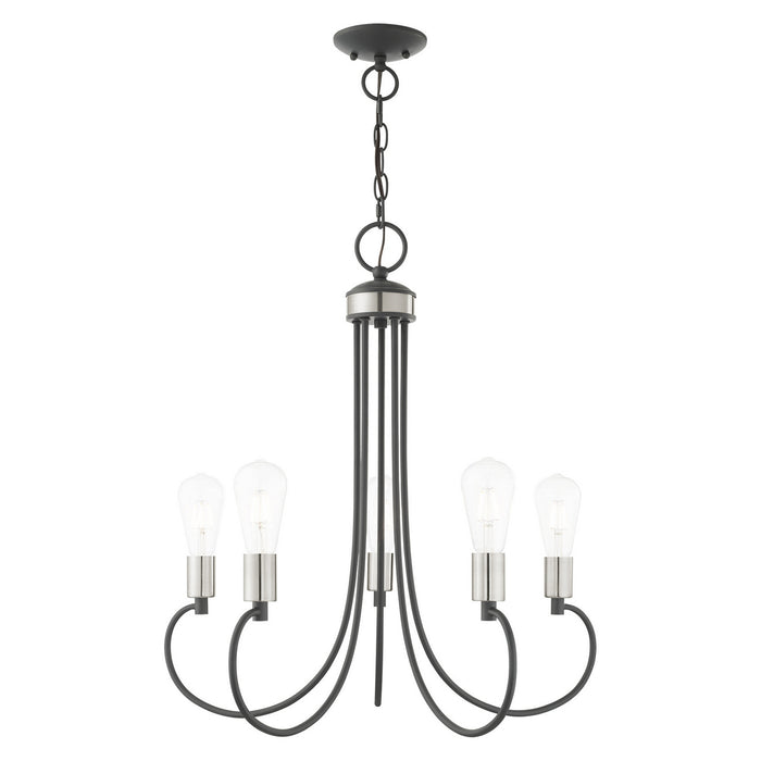 Livex Lighting 42925-76 Five Light Chandelier, Scandinavian Gray w/ Brushed Nickels