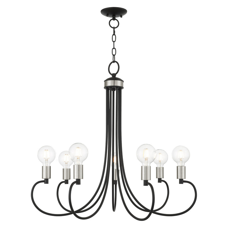 Livex Lighting 42927-04 Seven Light Chandelier, Black w/ Brushed Nickels