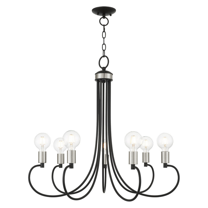 Livex Lighting 42927-04 Seven Light Chandelier, Black w/ Brushed Nickels