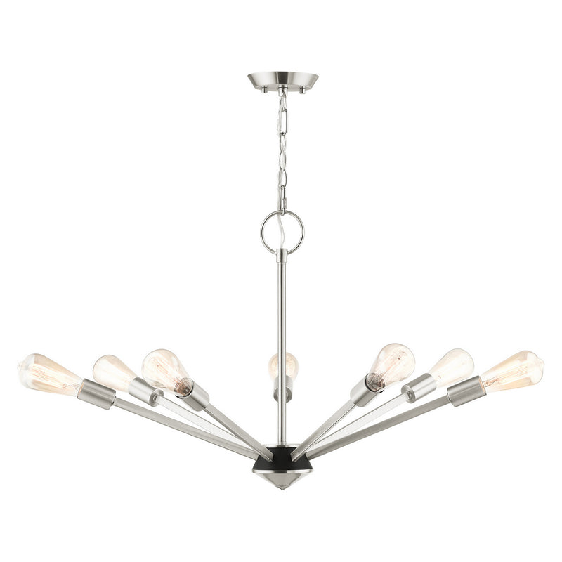 Livex Lighting 45837-91 Seven Light Chandelier, Brushed Nickel w/ Black