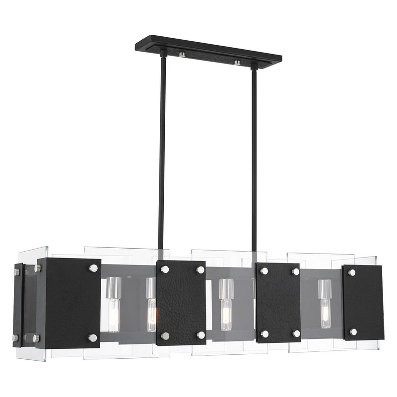 Livex Lighting 45997-04 Eight Light Linear Chandelier, Black w/ Brushed Nickels