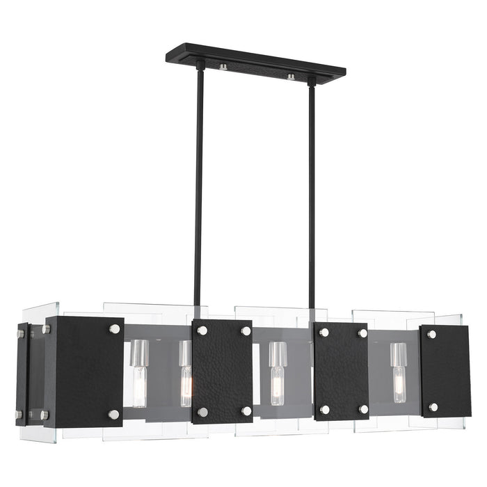 Livex Lighting 45997-04 Eight Light Linear Chandelier, Black w/ Brushed Nickels