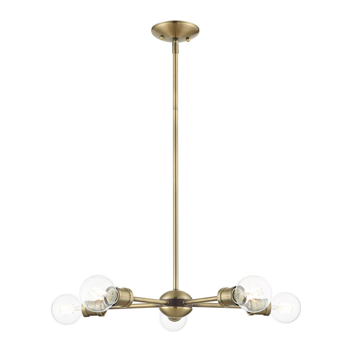 Livex Lighting 46135-01 Five Light Chandelier, Antique Brass w/ Bronzes