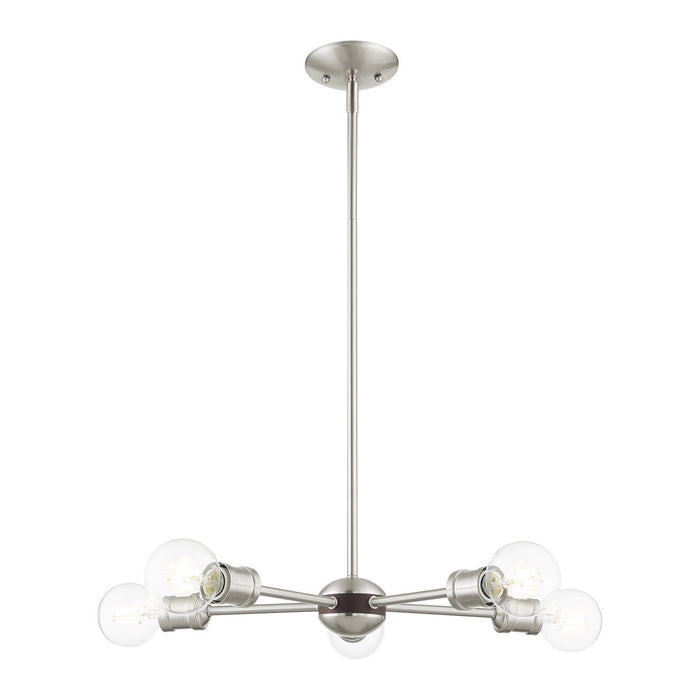 Livex Lighting 46135-91 Five Light Chandelier, Brushed Nickel w/ Bronzes