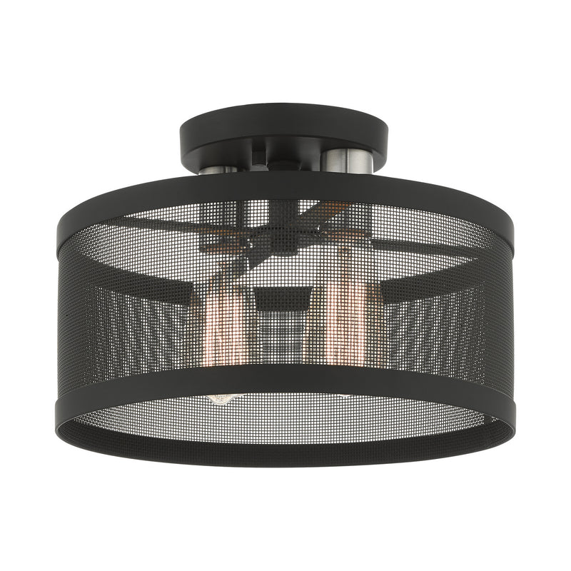 Livex Lighting 46217-04 Two Light Semi Flush Mount, Black w/ Brushed Nickels
