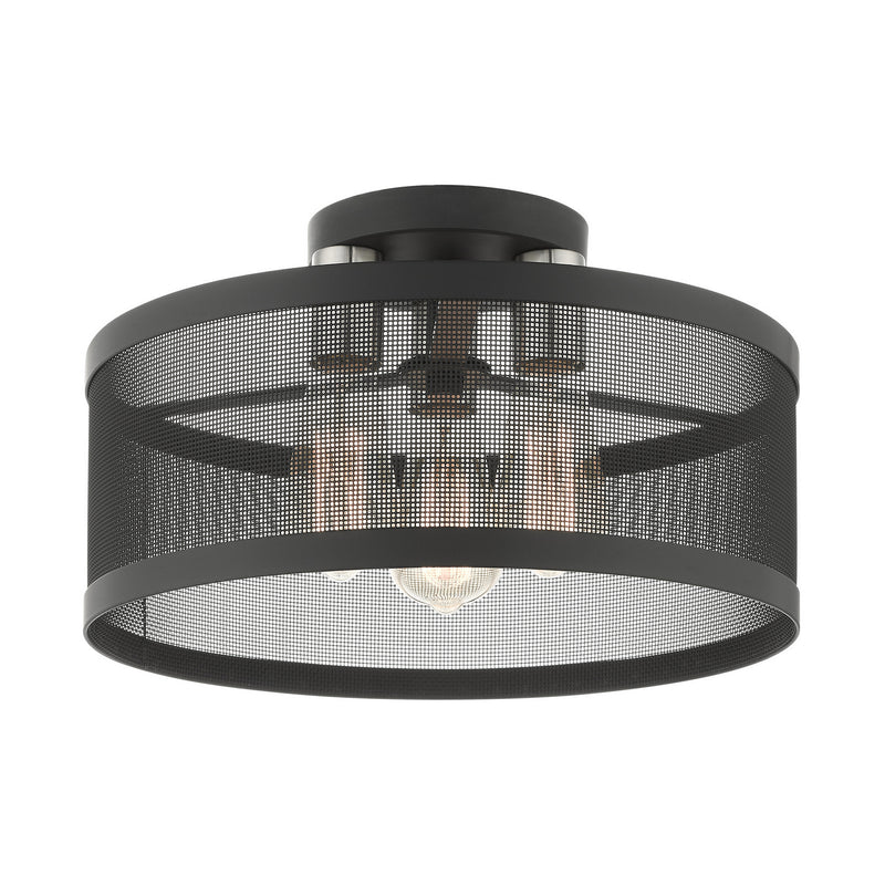 Livex Lighting 46218-04 Three Light Semi Flush Mount, Black w/ Brushed Nickels