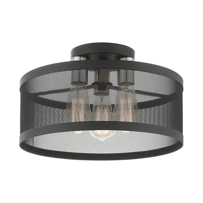 Livex Lighting 46218-04 Three Light Semi Flush Mount, Black w/ Brushed Nickels