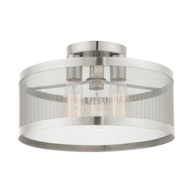 Livex Lighting 46218-91 Three Light Semi Flush Mount, Brushed Nickel