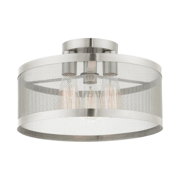 Livex Lighting 46218-91 Three Light Semi Flush Mount, Brushed Nickel