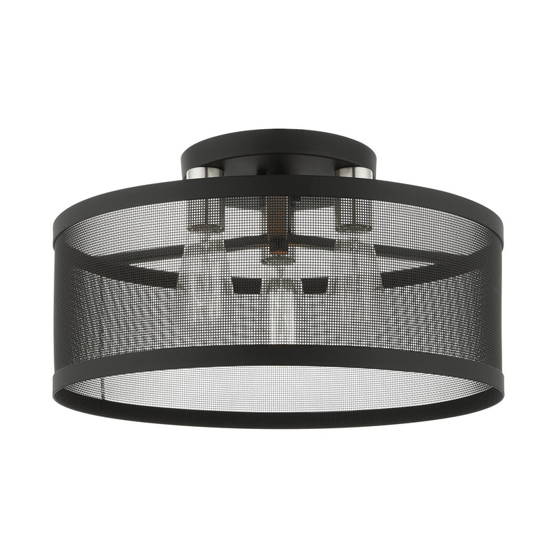 Livex Lighting 46219-04 Three Light Semi Flush Mount, Black w/ Brushed Nickels
