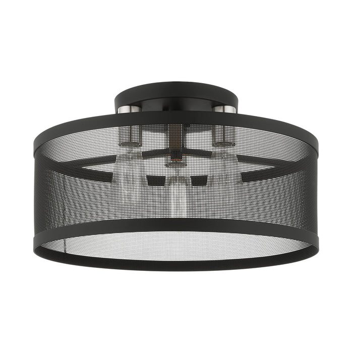 Livex Lighting 46219-04 Three Light Semi Flush Mount, Black w/ Brushed Nickels