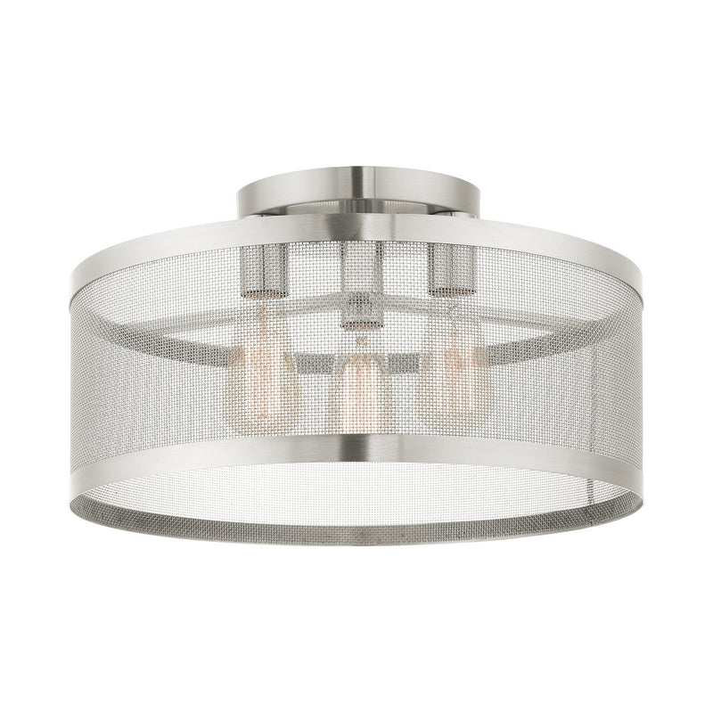 Livex Lighting 46219-91 Three Light Semi Flush Mount, Brushed Nickel
