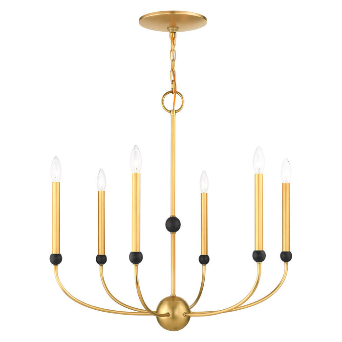 Livex Lighting 46316-08 Six Light Chandelier, Natural Brass w/ Bronzes