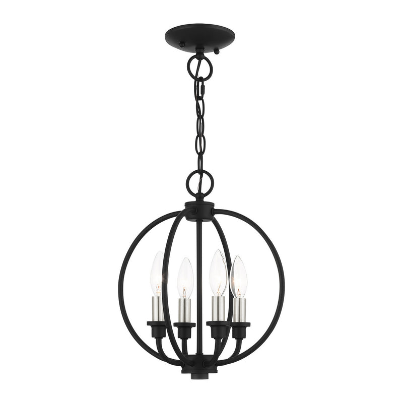 Livex Lighting 4664-04 Four Light Convertible Semi Flush/Chandelier, Black w/ Brushed Nickels