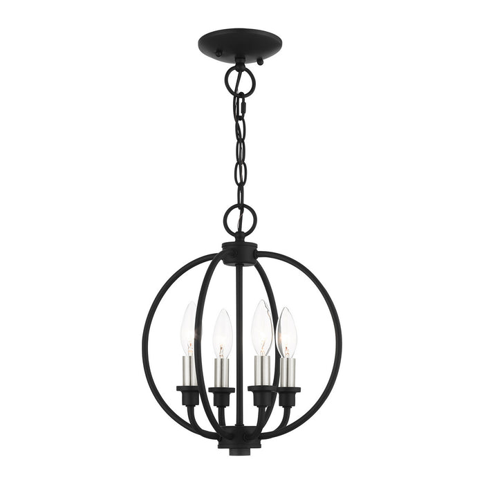 Livex Lighting 4664-04 Four Light Convertible Semi Flush/Chandelier, Black w/ Brushed Nickels