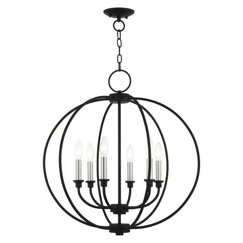 Livex Lighting 4666-04 Six Light Chandelier, Black w/ Brushed Nickels