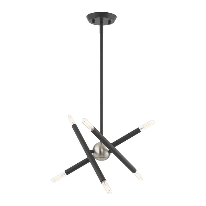 Livex Lighting 46773-76 Six Light Chandelier, Scandinavian Gray w/ Brushed Nickels