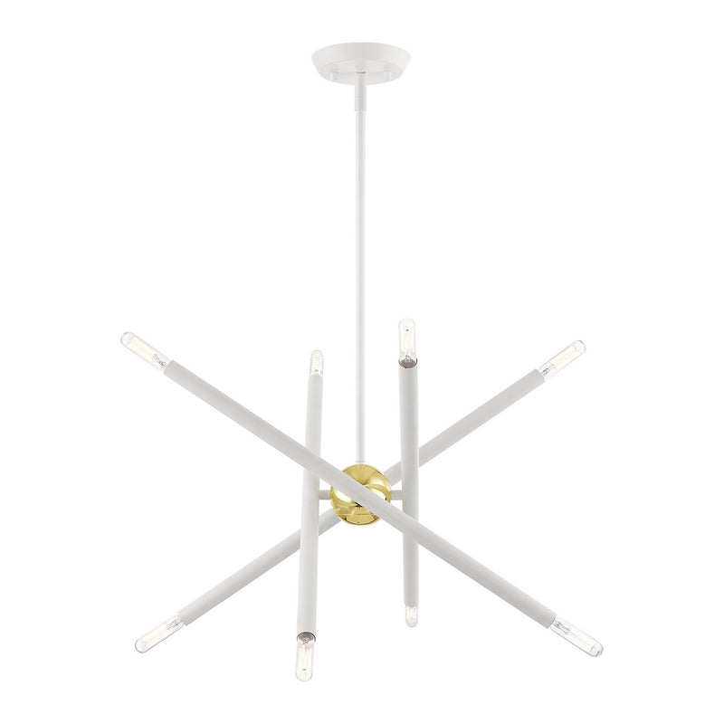 Livex Lighting 46774-03 Eight Light Chandelier, White w/ Polished Brasss