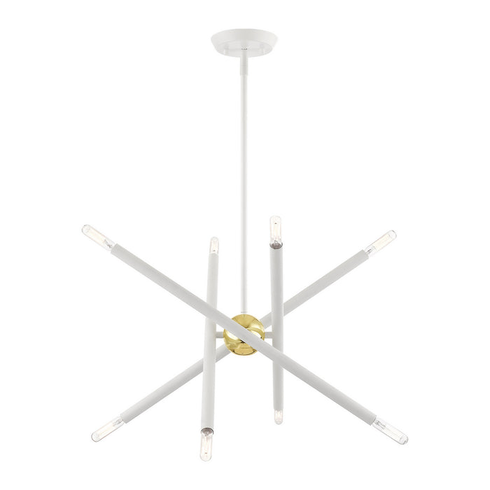 Livex Lighting 46774-03 Eight Light Chandelier, White w/ Polished Brasss
