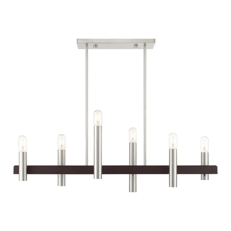 Livex Lighting 46866-91 Six Light Chandelier, Brushed Nickel w/ Bronzes