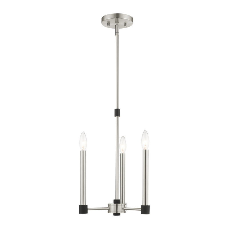 Livex Lighting 46883-91 Three Light Chandelier, Brushed Nickel w/ Blacks