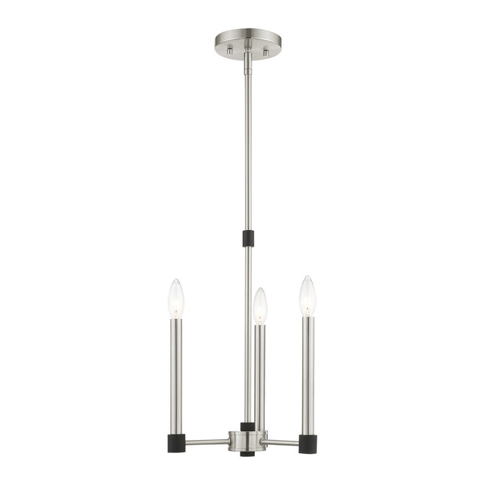 Livex Lighting 46883-91 Three Light Chandelier, Brushed Nickel w/ Blacks