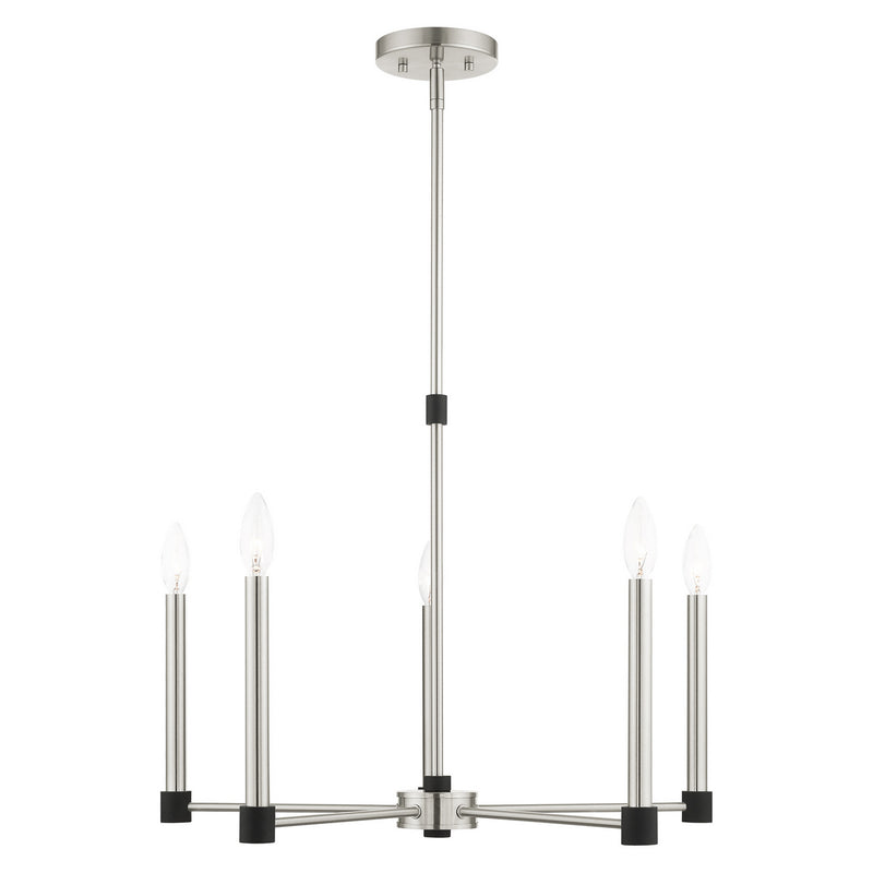 Livex Lighting 46885-91 Five Light Chandelier, Brushed Nickel w/ Blacks