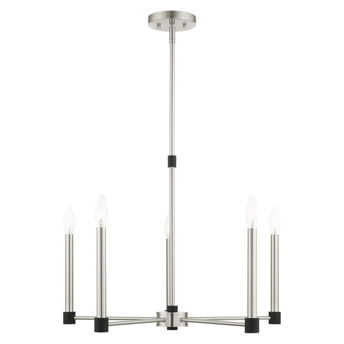 Livex Lighting 46885-91 Five Light Chandelier, Brushed Nickel w/ Blacks
