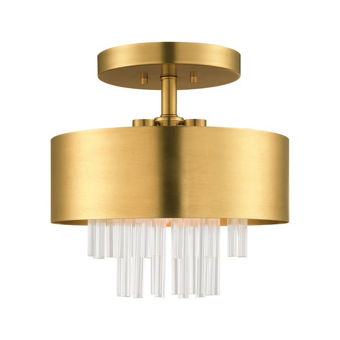 Livex Lighting 48872-08 Three Light Semi Flush Mount, Natural Brass