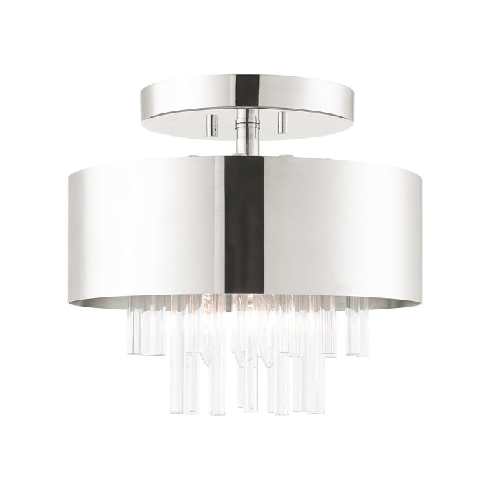 Livex Lighting 48872-35 Three Light Semi Flush Mount, Polished Nickel