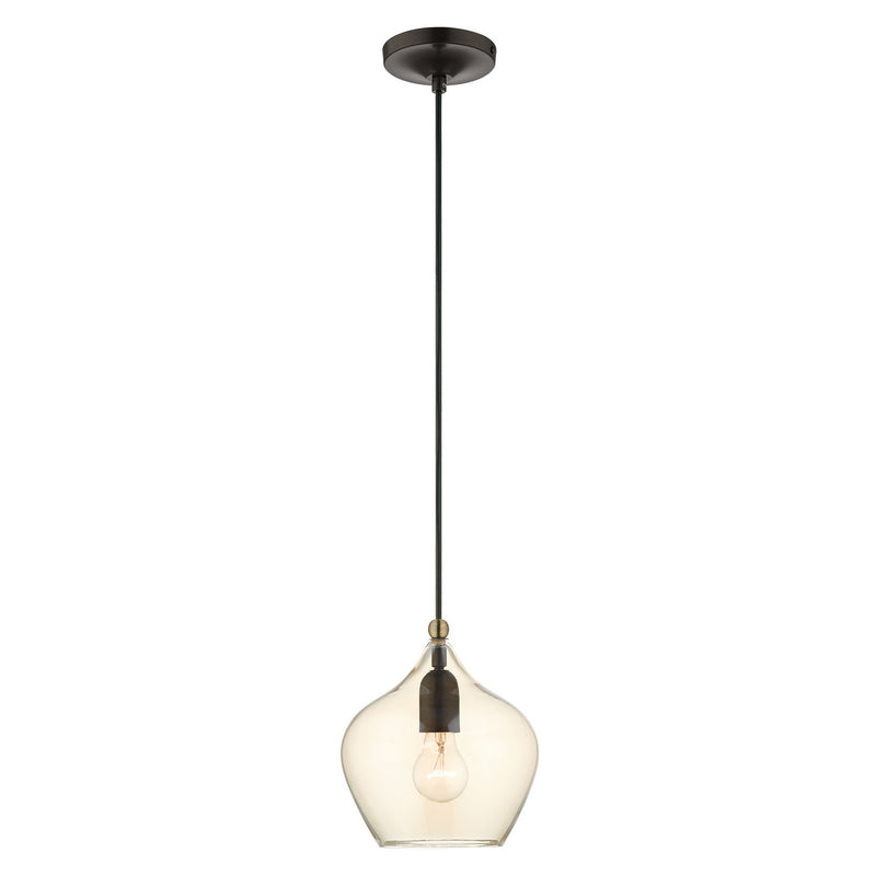 Livex Lighting 49089-92 One Light Pendant, English Bronze w/ Antique Brasss