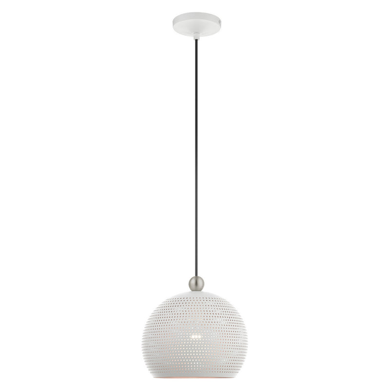 Livex Lighting 49100-03 One Light Pendant, White w/ Brushed Nickels