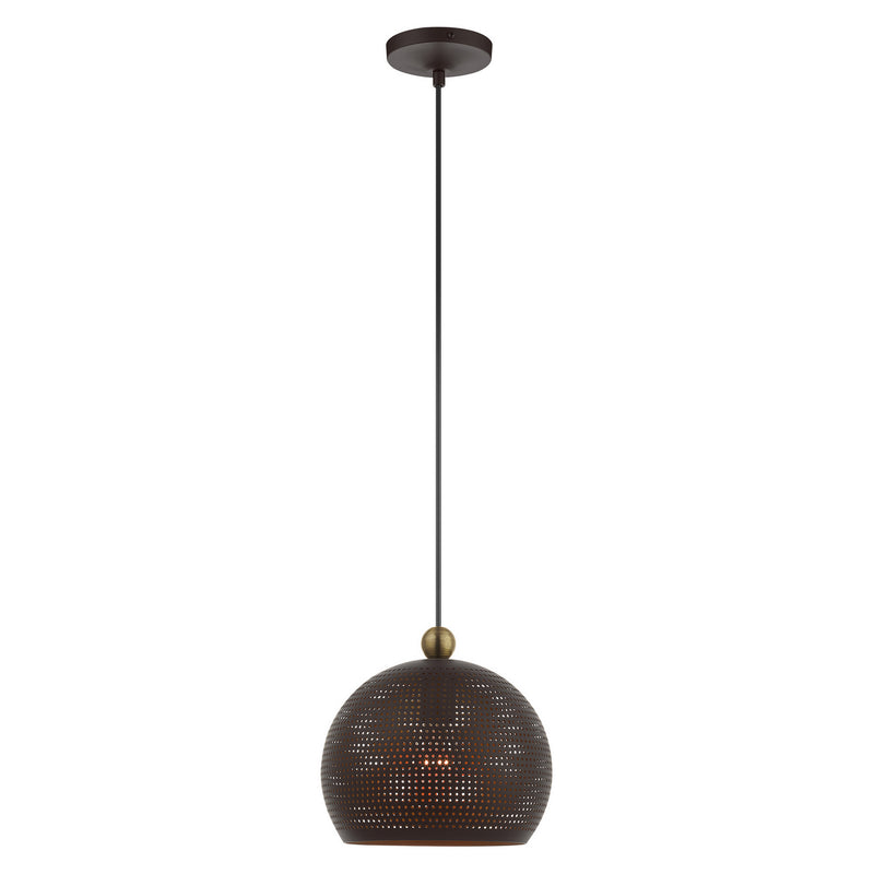 Livex Lighting 49100-07 One Light Pendant, Bronze w/ Antique Brasss