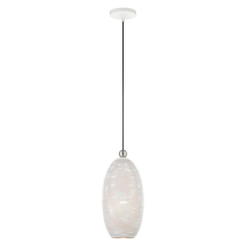 Livex Lighting 49101-03 One Light Pendant, White w/ Brushed Nickels