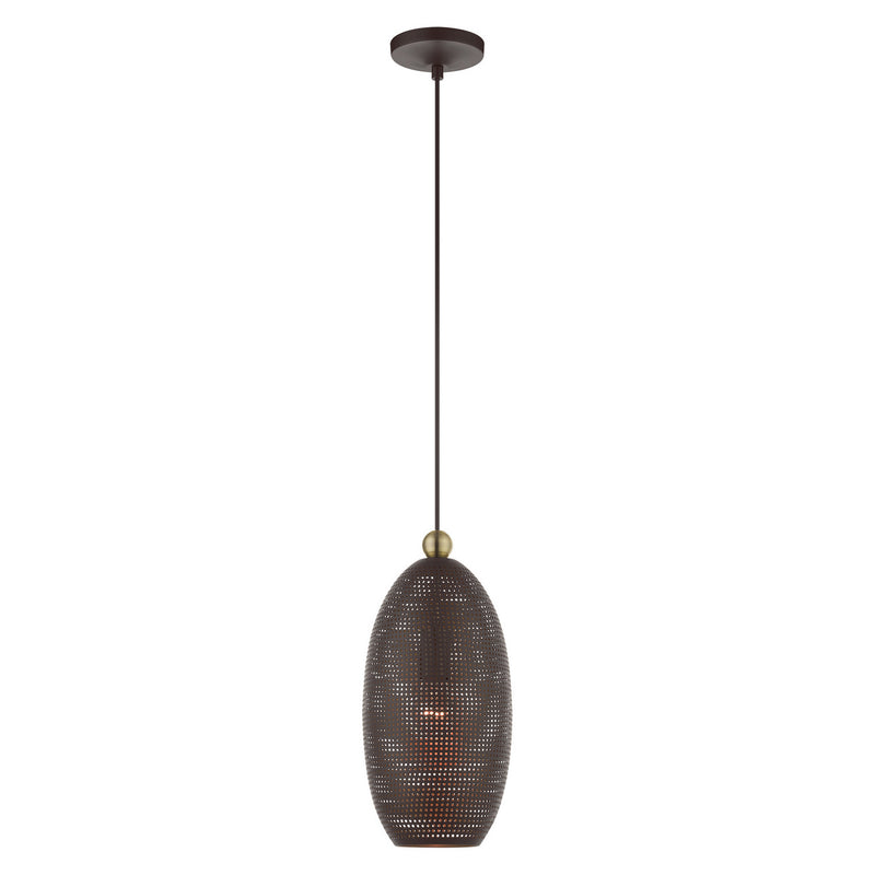 Livex Lighting 49101-07 One Light Pendant, Bronze w/ Antique Brasss