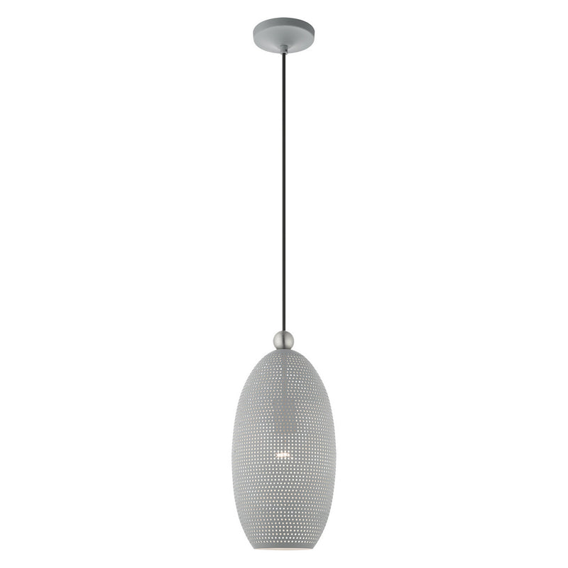 Livex Lighting 49101-80 One Light Pendant, Nordic Gray w/ Brushed Nickels