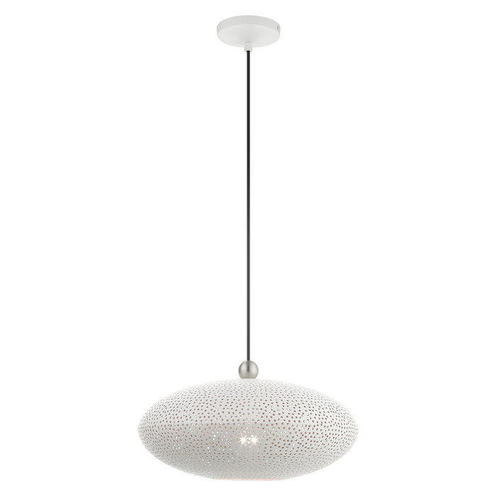 Livex Lighting 49102-03 One Light Pendant, White w/ Brushed Nickels