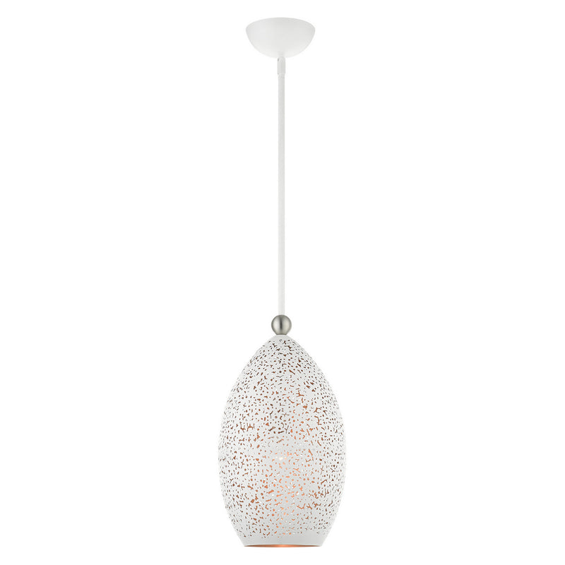 Livex Lighting 49182-03 One Light Pendant, White w/ Brushed Nickels