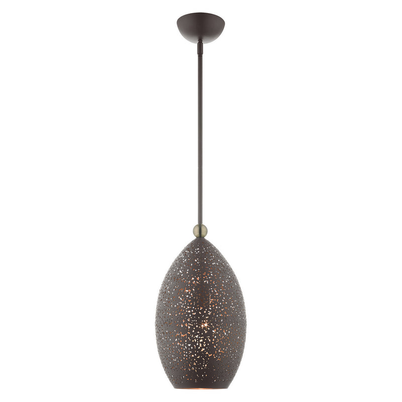 Livex Lighting 49182-07 One Light Pendant, Bronze w/ Antique Brasss