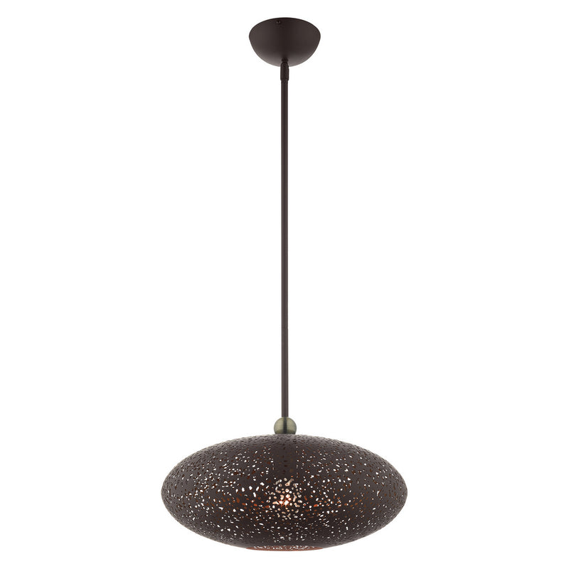 Livex Lighting 49184-07 One Light Pendant, Bronze w/ Antique Brasss