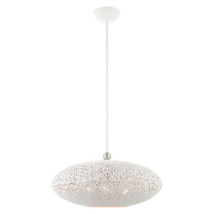 Livex Lighting 49185-03 Three Light Pendant, White w/ Brushed Nickels