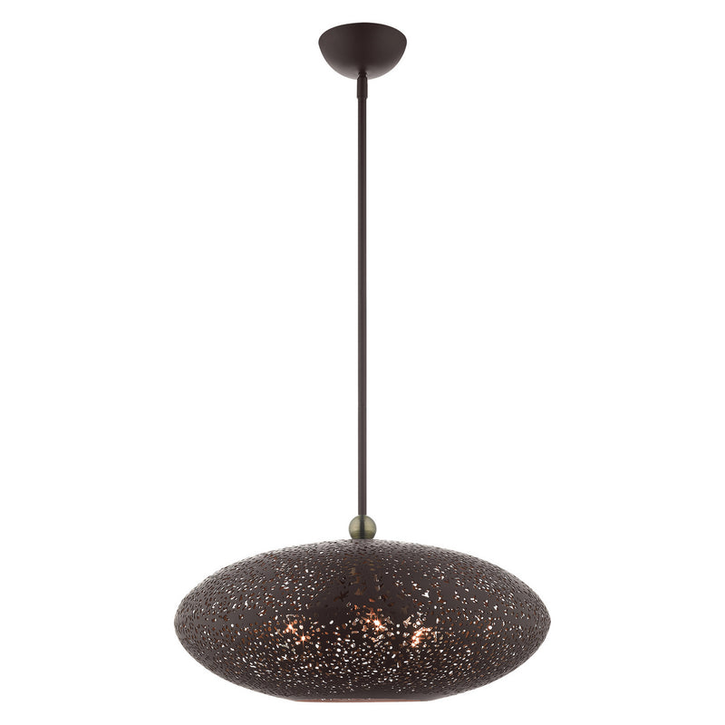 Livex Lighting 49185-07 Three Light Pendant, Bronze w/ Antique Brasss