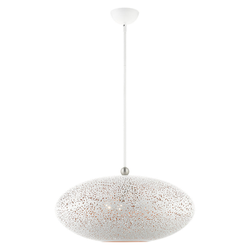 Livex Lighting 49186-03 Three Light Pendant, White w/ Brushed Nickels