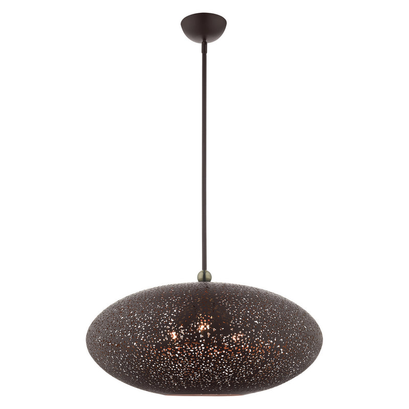 Livex Lighting 49186-07 Three Light Pendant, Bronze w/ Antique Brasss